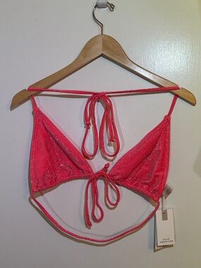 NWT Good American Shimmer Hot Pink Triangle Bikini Top